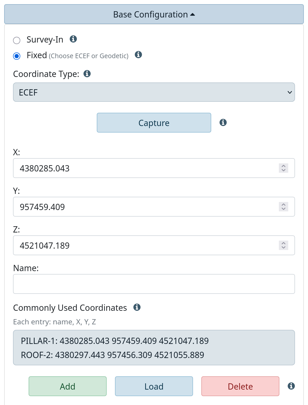 Fixed base, ECEF coordinates