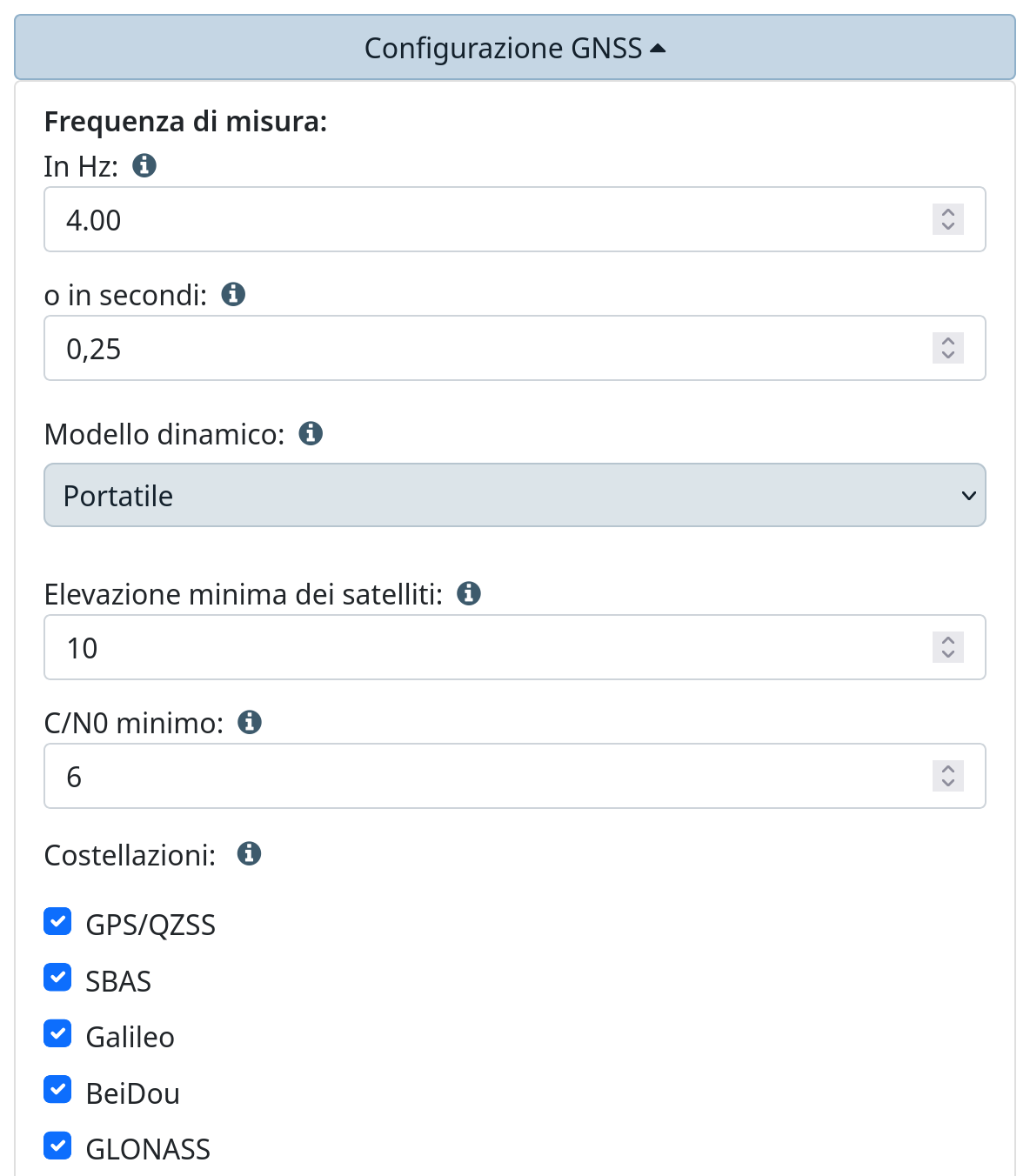 Configurazione GNSS