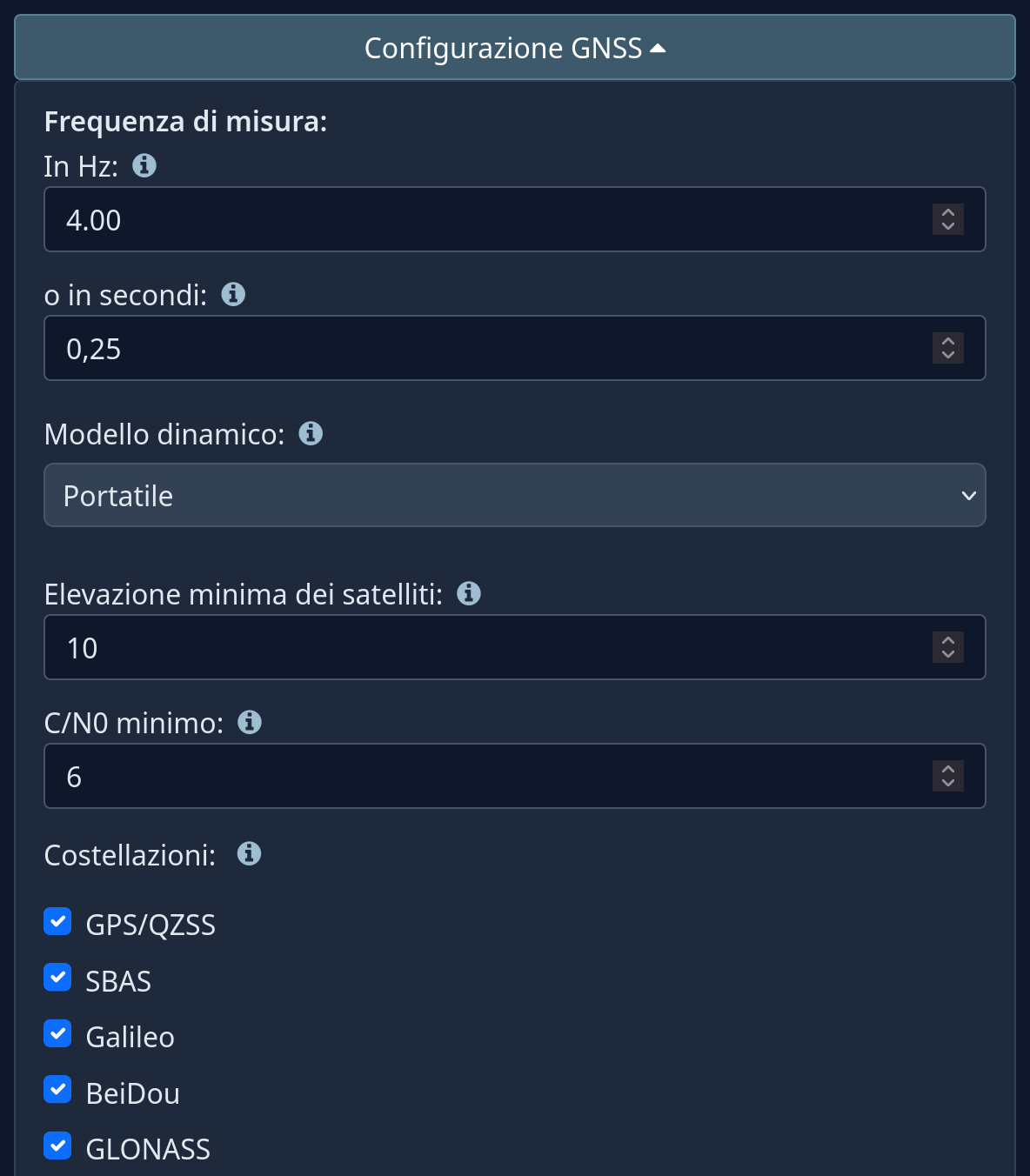 Configurazione GNSS